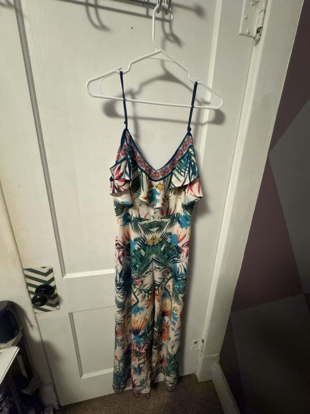 Flying Tomato Tropical Floral Off Shoulder Spaghetti Strap Jumpsuit Size S